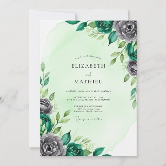 Mint Green Distinguished Botanical Wedding Einladung (Vorderseite)