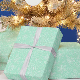 Mint Green Doodle Weihnachts-Schlittenmuster Geschenkpapier