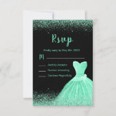 Mint Green Dress Faux Glitter Quinceanera RSVP Karte (Vorderseite)
