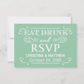 Mint Green Eat Drink & UAWG Rustic Wedding Antwort (Rückseite)