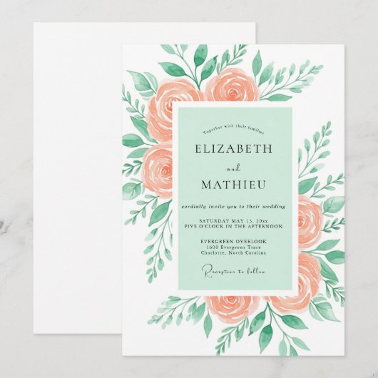Mint Green Effervescent Spring Wedding Einladung (Vorne/Hinten)