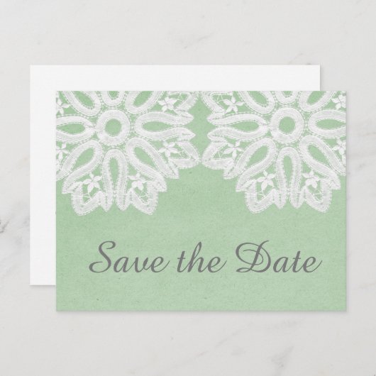 Mint Green Elegance Spitze Save the Date Postkarte (Vorne/Hinten)