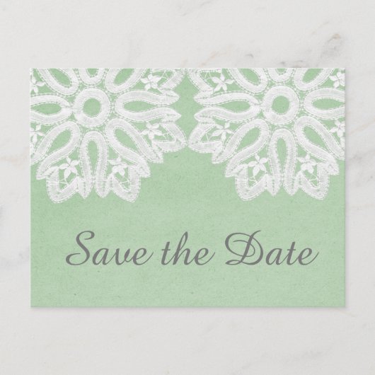 Mint Green Elegance Spitze Save the Date Postkarte (Vorderseite)