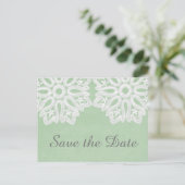 Mint Green Elegance Spitze Save the Date Postkarte (Stehend Vorderseite)