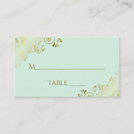 Mint Green Elegant Gold Frills Wedding Escort Card Platzkarte