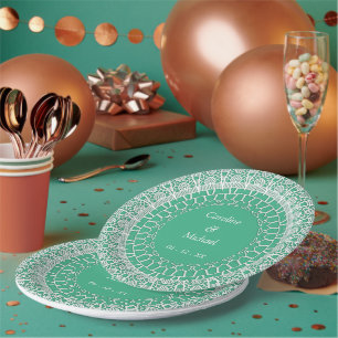 Mint Green Elegant Hochzeitsfeiern Weißes Rennen Pappteller