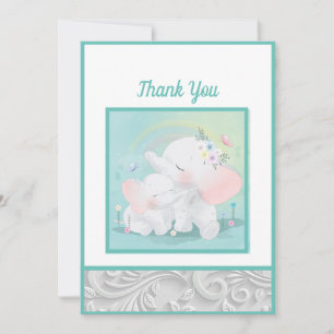 Mint Green Elephant Boy Girl Babydusche Dankeskarte