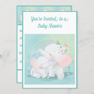 Mint Green Elephant Boy Girl Babydusche Einladung