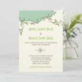 Mint Green Elfenbein Blumengarland Einladung Hochz (Stehend Vorderseite)