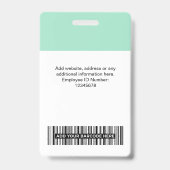 Mint Green Employee Foto, Bar Code, Logo, Name Ausweis (Rückseite)