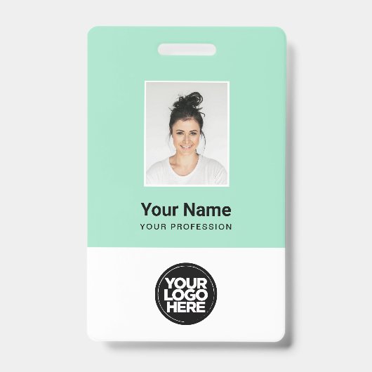 Mint Green Employee Foto, Bar Code, Logo, Name Ausweis (Vorderseite)