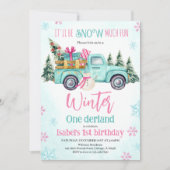 Mint Green Es wird Schnee viel Spaß Geburtstag Einladung (Vorderseite)