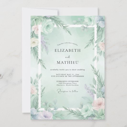 Mint Green Ethereal Winter Wedding Einladung (Vorderseite)