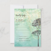 Mint Green Fairy Lights Woodsy Wedding RSVP Einladung (Vorderseite)