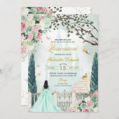 Mint Green Fairytale Verzauberter Garten Quinceane Einladung (Vorne/Hinten)