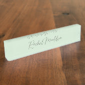 Mint Green Feminine Minimalistisch Script Individu Namensplakette (Seite)