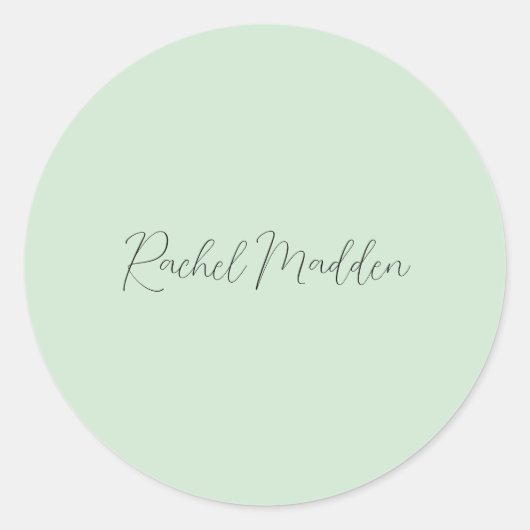 Mint Green Feminine Minimalistisch Script Individu Runder Aufkleber (Vorderseite)