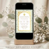 Mint Green Floral Anand Karaj Punjabi Sikh Wedding Einladung
