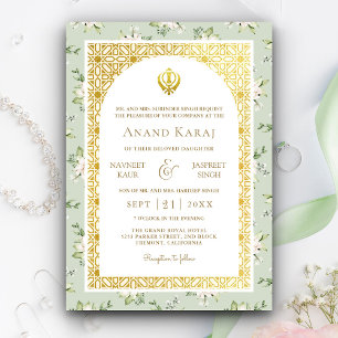 Mint Green Floral Anand Karaj Punjabi Sikh Wedding Einladung