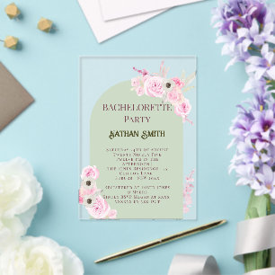 Mint Green Floral Arch Summer Junggeselinnen-Absch Acryleinladungen