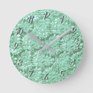 Mint Green Floral Lace Runde Wanduhr
