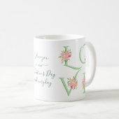 Mint green floral Love typography Valentines Day Kaffeetasse (VorderseiteRechts)