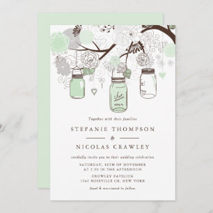 Mint Green Floral Mason Jars Hochzeit Einladung