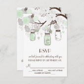Mint Green Floral Mason Jars Wedding RSVP Card (Vorne/Hinten)