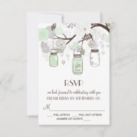 Mint Green Floral Mason Jars Wedding RSVP Card