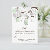 Mint Green Floral Mason Jars Wedding RSVP Card Karte (Stehend Vorderseite)