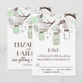 Mint Green Floral Mason Jars Wedding RSVP Card Karte (Vorne/Hinten)