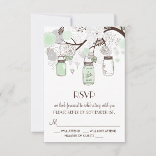 Mint Green Floral Mason Jars Wedding RSVP Card Karte
