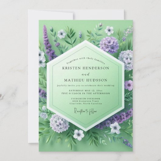 Mint Green Floral Meadow Wedding Einladung (Vorderseite)