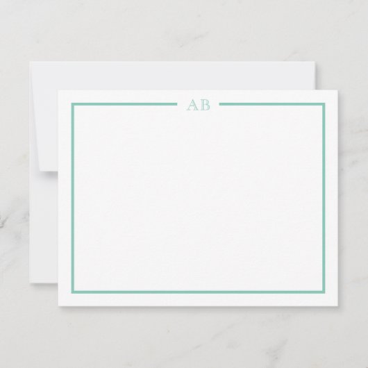 Mint Green Floral Monogram Note Cards Mitteilungskarte (Vorderseite)