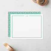 Mint Green Floral Monogram Note Cards Mitteilungskarte (Vorderseite/Rückseite Beispiel)