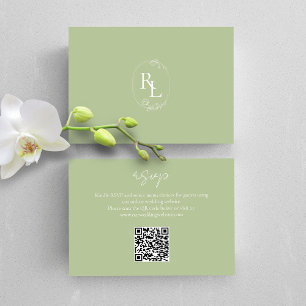 Mint Green Floral Monogram QR Wedding RSVP Karte