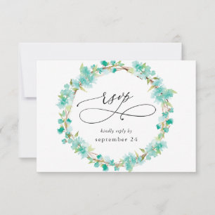 Mint Green Floral on White w Meal UAWG RSVP Karte