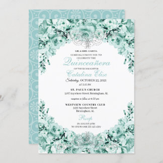 Mint Green Floral Quinceanera Geburtstag Einladung
