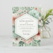 Mint Green Floral Romance Wedding Einladung (Stehend Vorderseite)