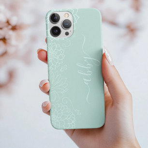 Mint Green Floral Script iPhone / iPad Fall 16 Pro Hülle