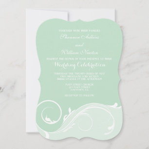 Mint Green Floral Swirl Bracket Wedding Invitesi Einladung