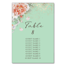 Mint Green Floral Tischnummer mit Gästennamen