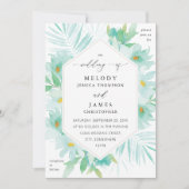 Mint Green Floral Tropical Wedding Einladung (Vorderseite)