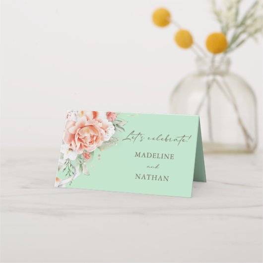 Mint Green & Floral Wedding Platzkarten (Rückseite)