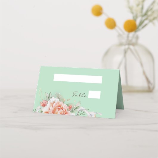 Mint Green & Floral Wedding Platzkarten (Vorderseite)