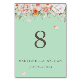 Mint Green Floral Wedding Tischnummer