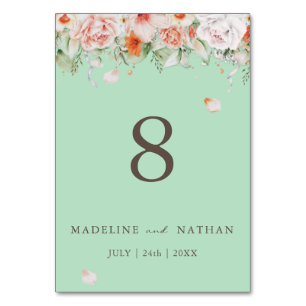 Mint Green Floral Wedding Tischnummer