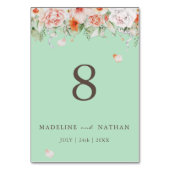 Mint Green Floral Wedding Tischnummer (Rückseite)