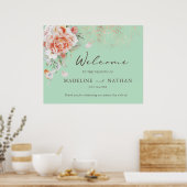 Mint Green & Floral Wedding Welcome Poster (Küche)