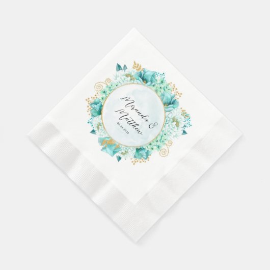 Mint Green Florals und Gold Foliage Wedding Serviette (Ecke)